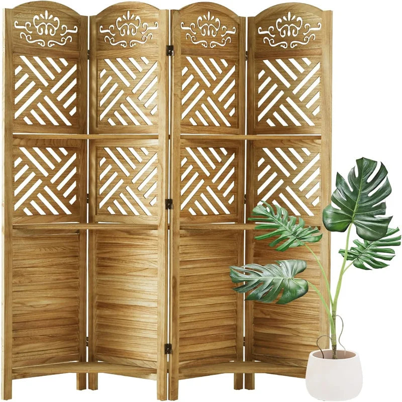 HiMISS 4 Panels Room Divider With Shelves Folding Screen