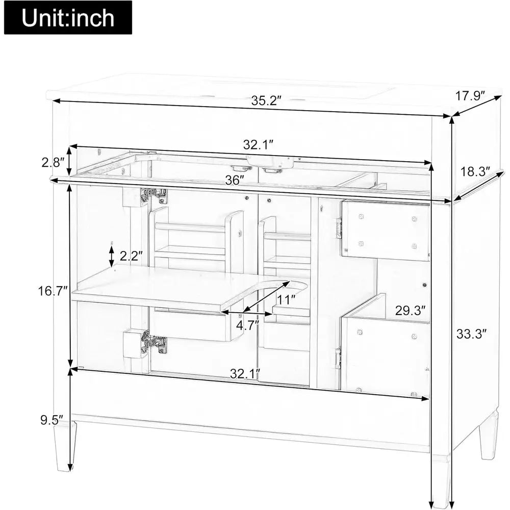 Bathroom Vanity Cabinet With Ceramic Countertop Sink Set Solid Wood Frame