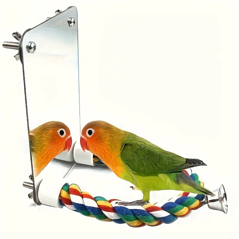 Xiangzi Parrot Mirror Toy With Chewable Rope Habitat