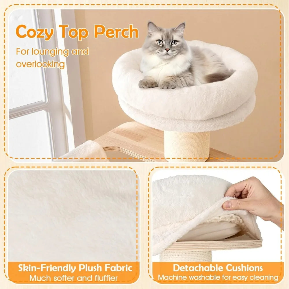 Wooden Cat Tree With Multi Level Towers And Dual Condos