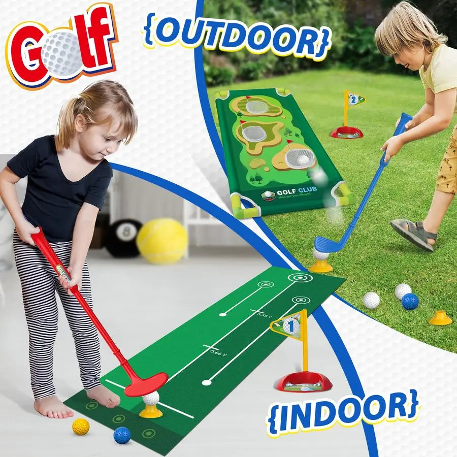 Toddler Golf Set Indoor Putting Mat Cornhole Board