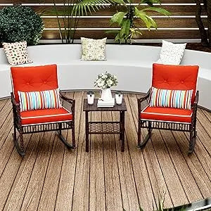Patio Furniture Set With Rocking Chairs And Wicker Coffee Table