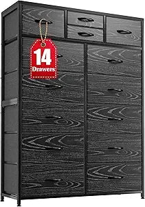 YQXH Tall Dresser With 14 Drawers Metal Frame Wood Top