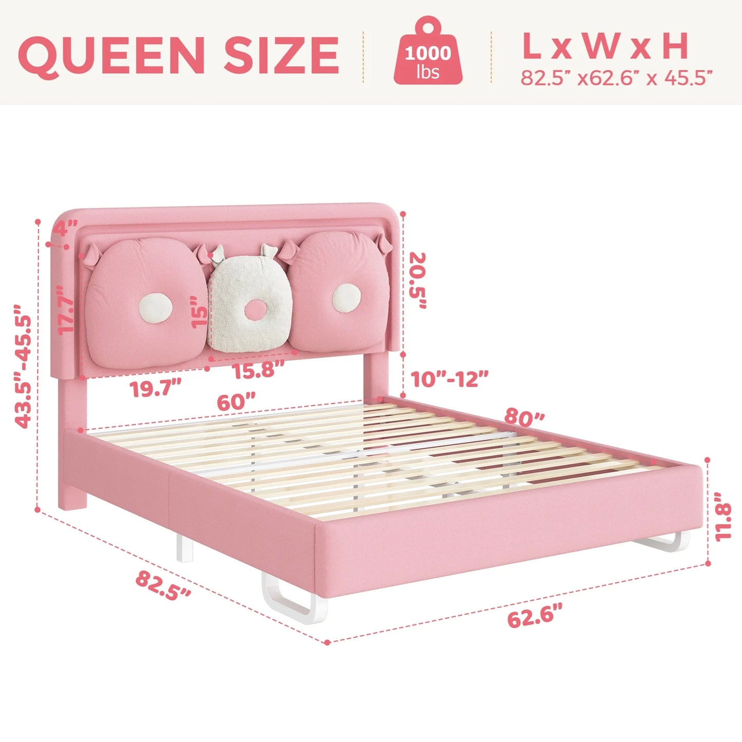 Upholstered Bed Frame With LED Lights And Adjustable Headboard