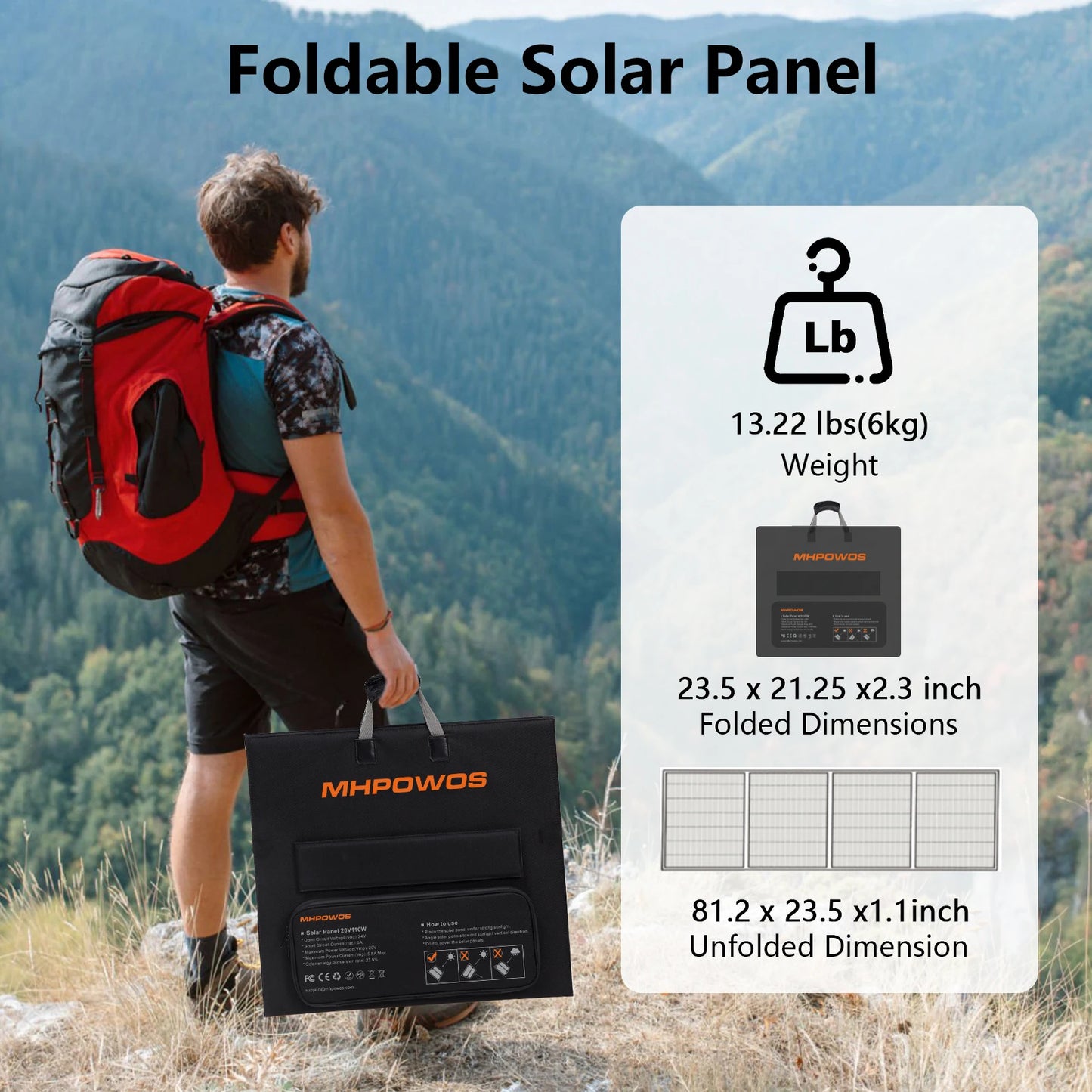 MHPOWOS 220W Portable Solar Panel Kit Folding Charger