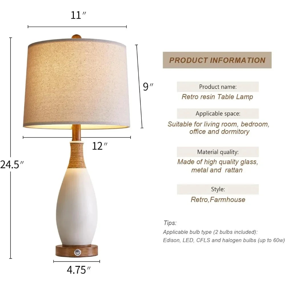 XMSJ Modern Farmhouse Bedside Lamps Set of 2 USB Ports