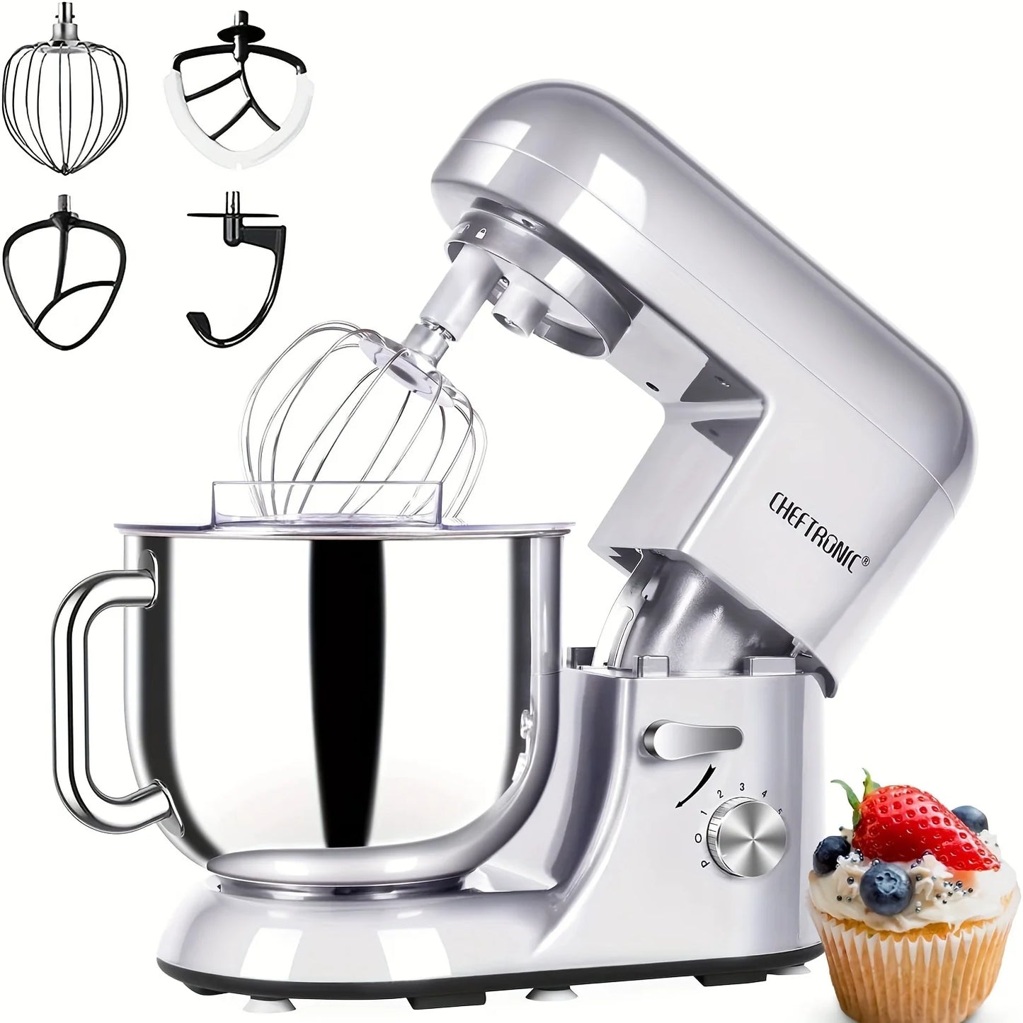 Cheftronic Tilt-Head Stand Mixer 650W US Plug Milk Frother