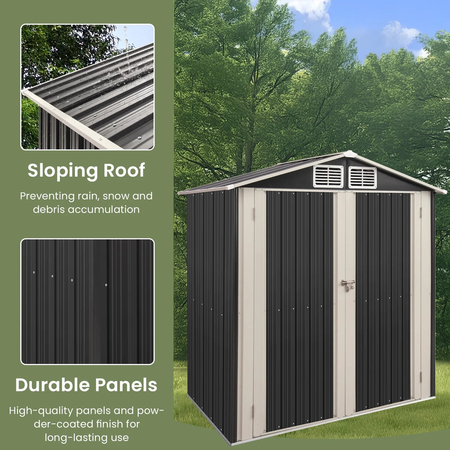 Morngardo Outdoor Metal Storage Shed Corrosion Resistant With Lockable Door