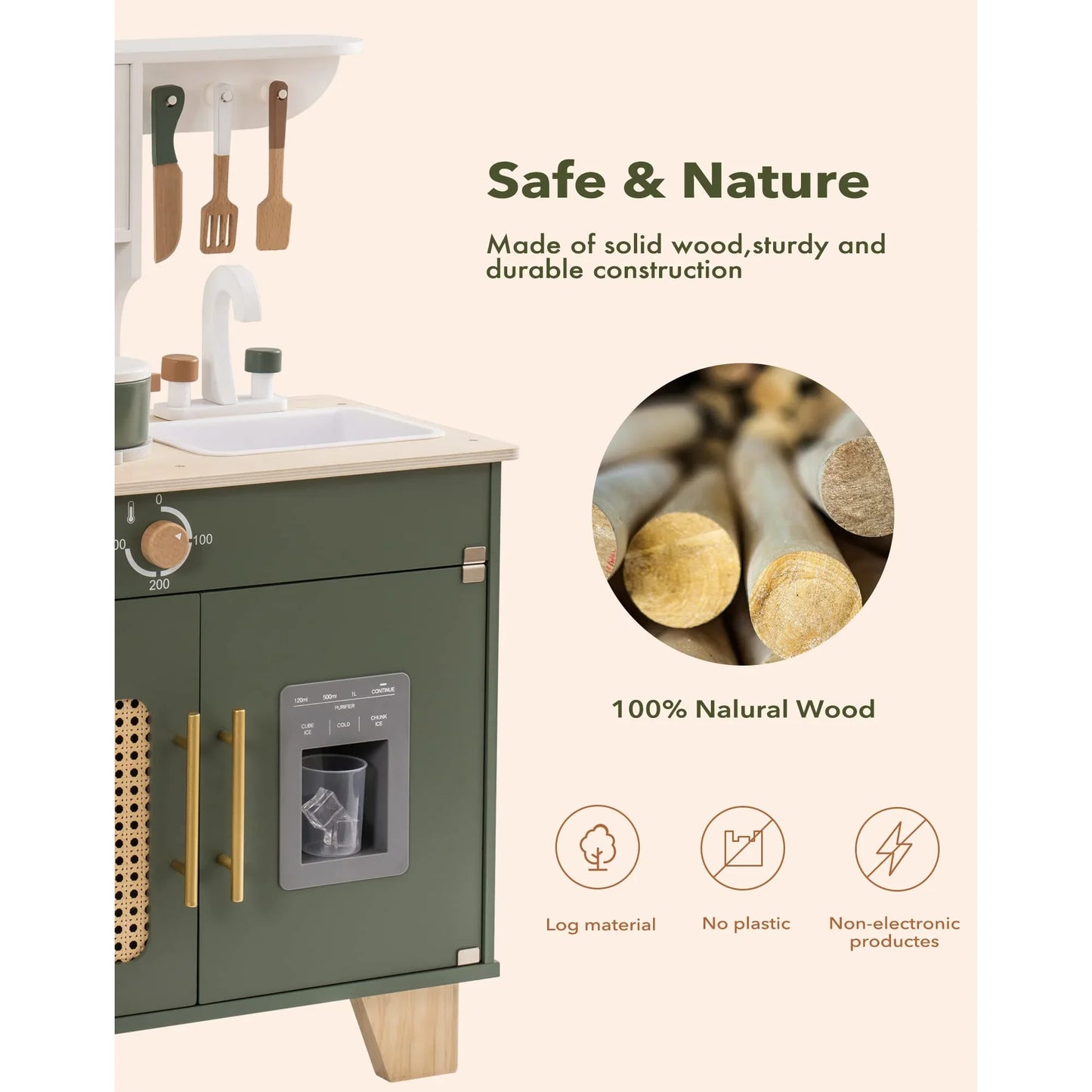 Rolife Kids Kitchen Play Set With Ice Maker Wooden Toy