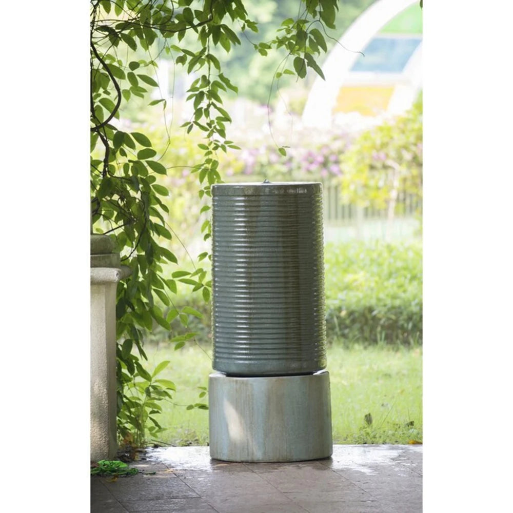 Modern Cylinder Ribbed Tower Water Fountain for Outdoor Garden