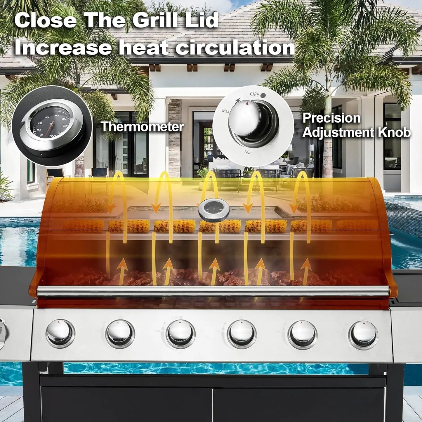 Upgraded 60K BTU Stainless Steel 6 Burner Propane Gas Grill