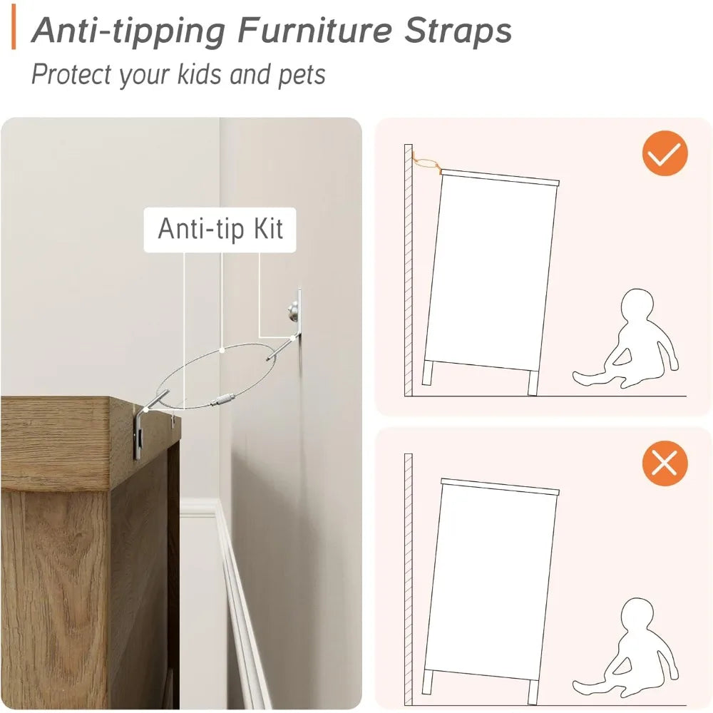 Eight Drawer Farmhouse Wood Dresser for Bedroom and Kids Room