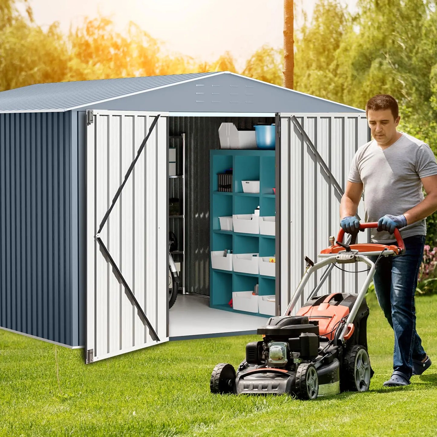 HiMISSH Waterproof Outdoor Storage Shed Garden Metal Tool Shed