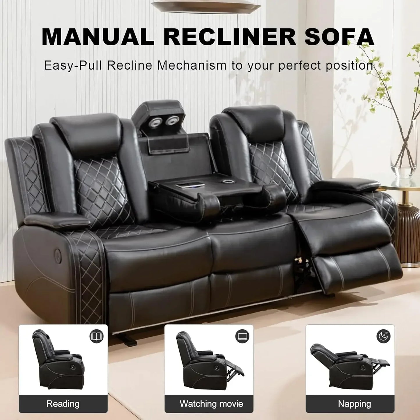 Power Electric Recliner Living Room Set With LED Light And Wireless Charging