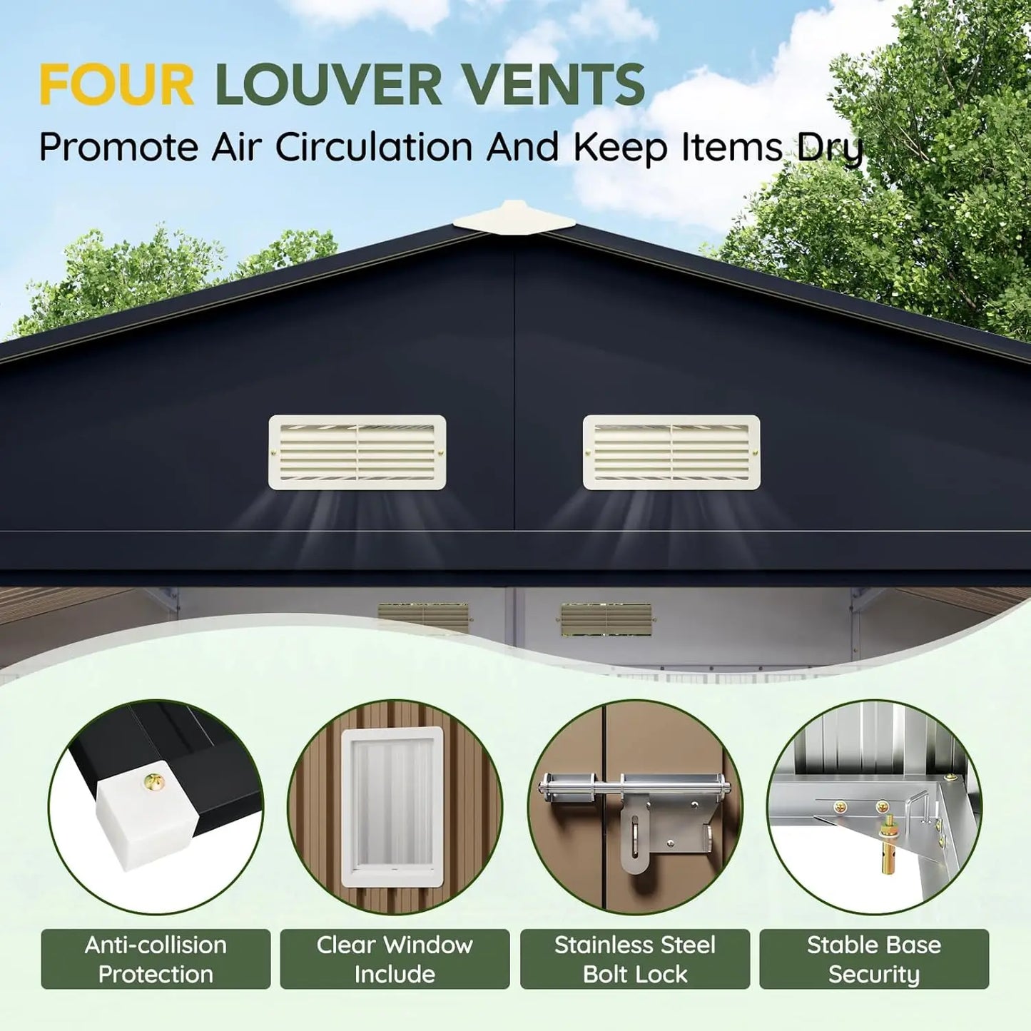 Metal Outdoor Storage Shed With Lockable Doors And Windows