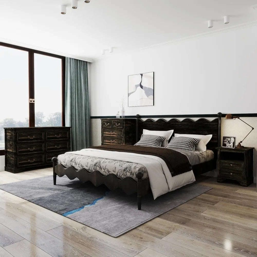 Rustic 3 Piece Bedroom Furniture Set With Dresser And Nightstands