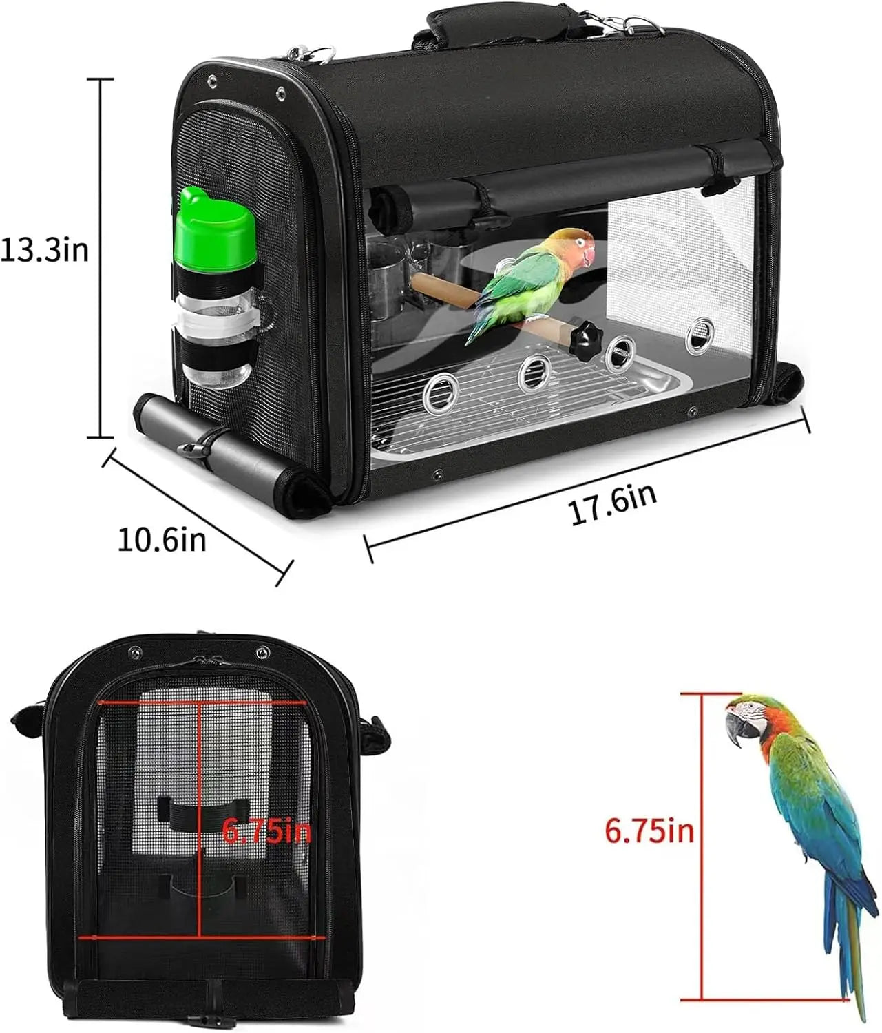 NONEM Lightweight Bird Travel Cage With Stand Backpack Parrot Carrier