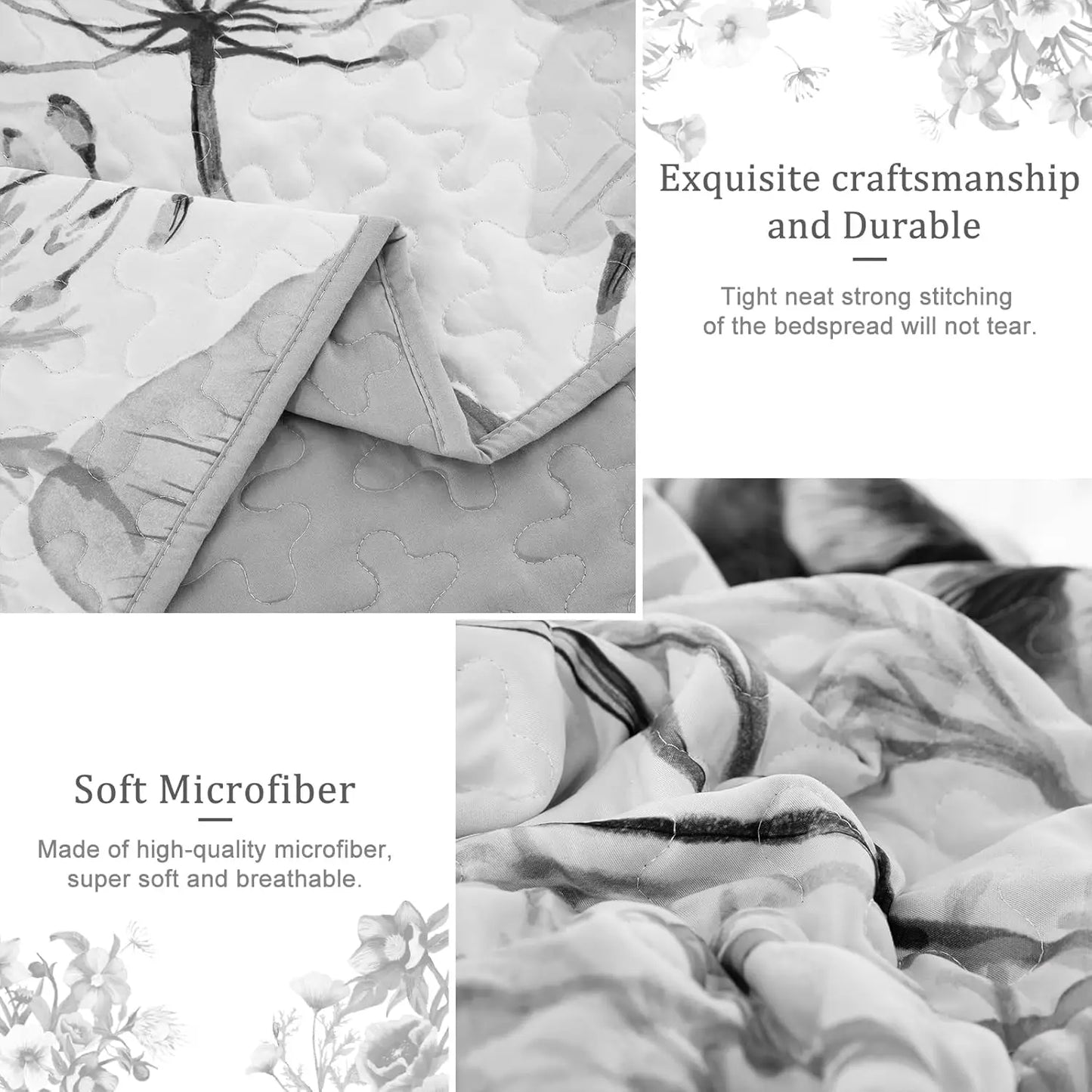 Floral Quilt Set 3 Piece Microfiber Bedspread All Seasons