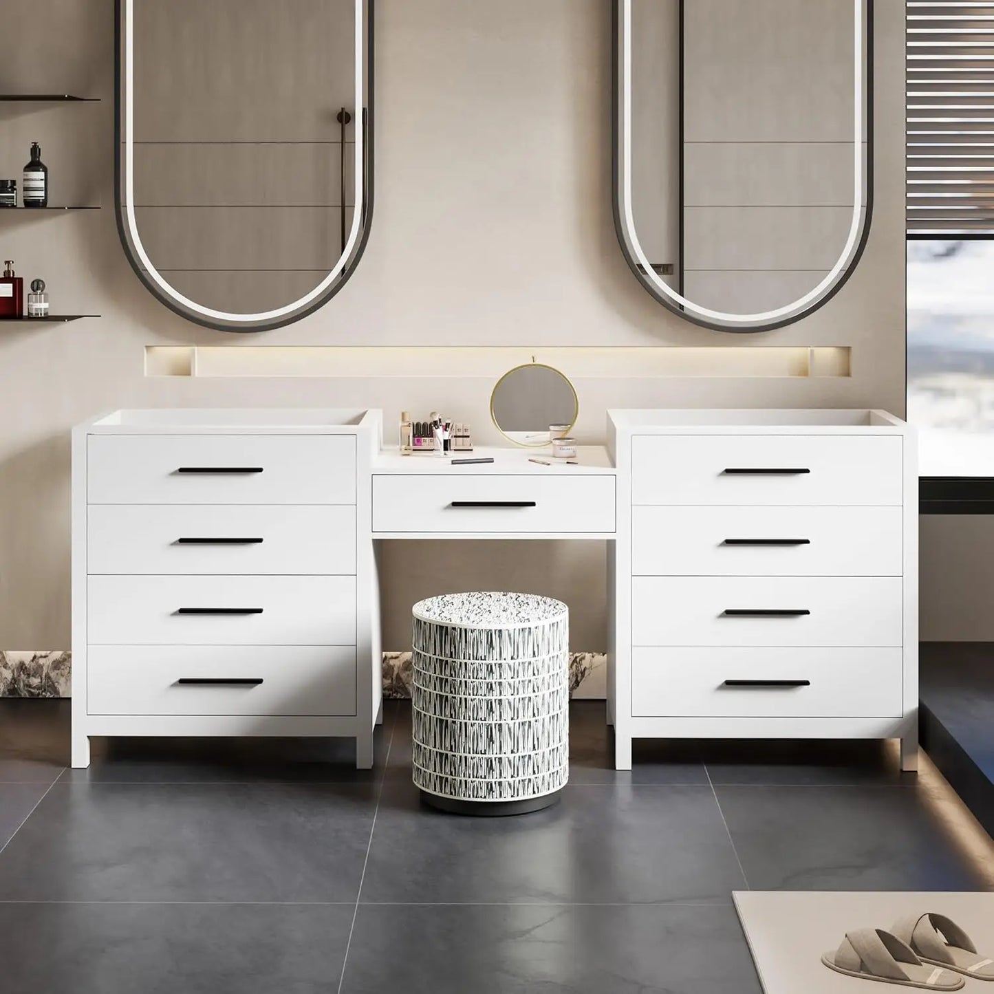 Modern Bathroom Vanity Sink Combo With Makeup Desk And Basins