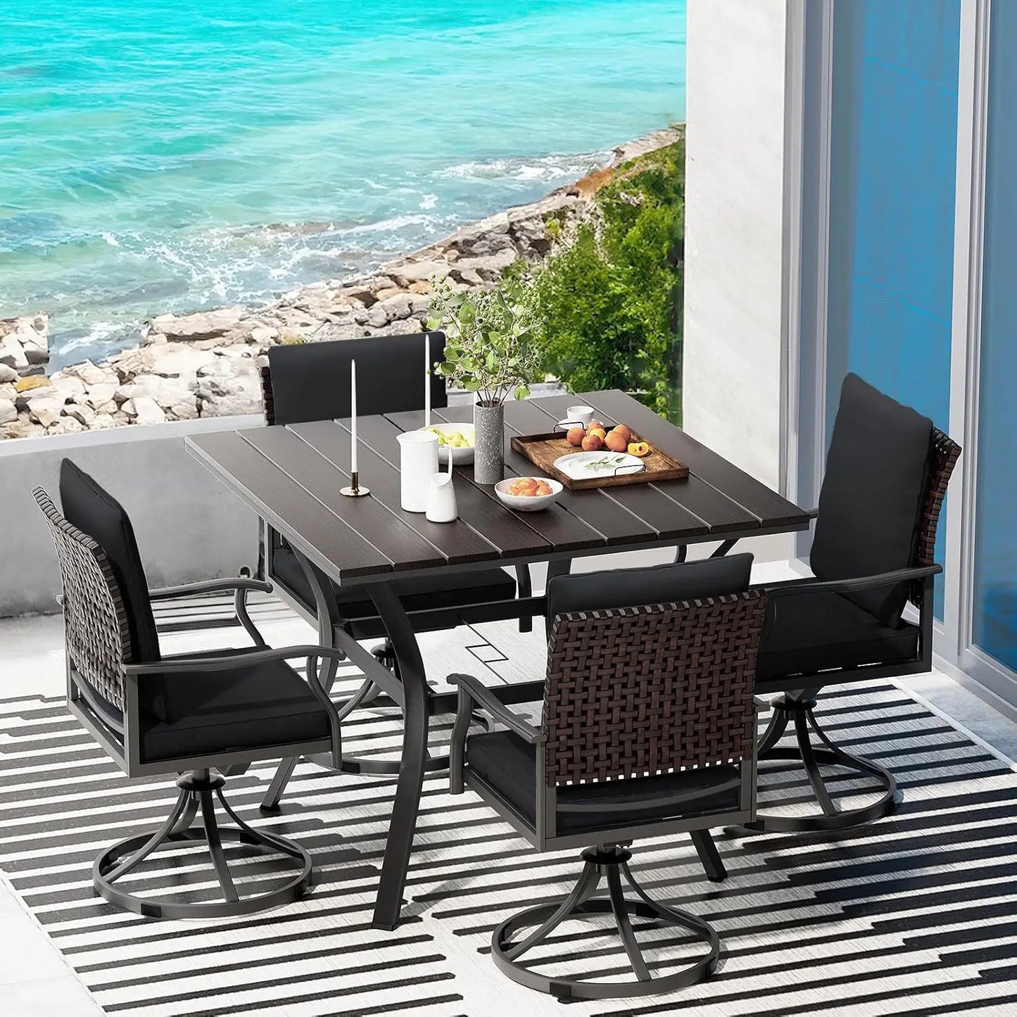 Outdoor Patio Dining Set with 4 Swivel Chairs and Table