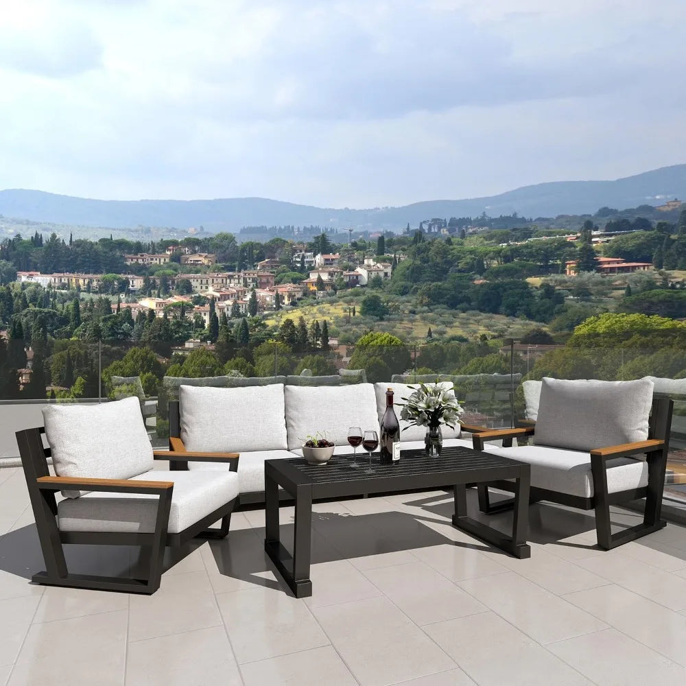 Aluminum Outdoor Furniture Set with Table Five Seat Patio Conversation