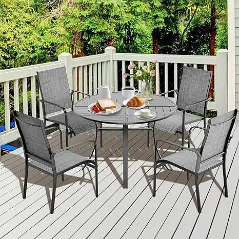5-Piece Round Patio Dining Set With Aluminum Table And Chairs