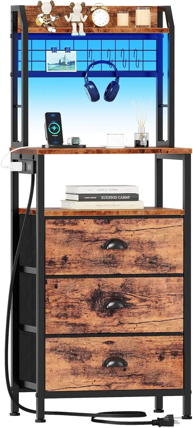 NONEDrawer Nightstand With Charging Station And LED Lights
