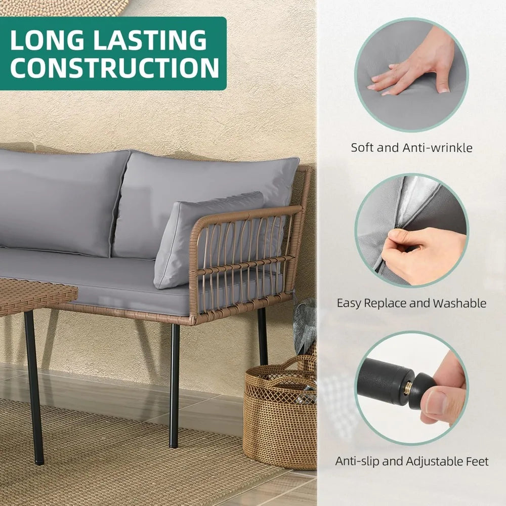 DAFIFY Outdoor Rattan Patio Furniture Set Sectional Cushions And Side Table