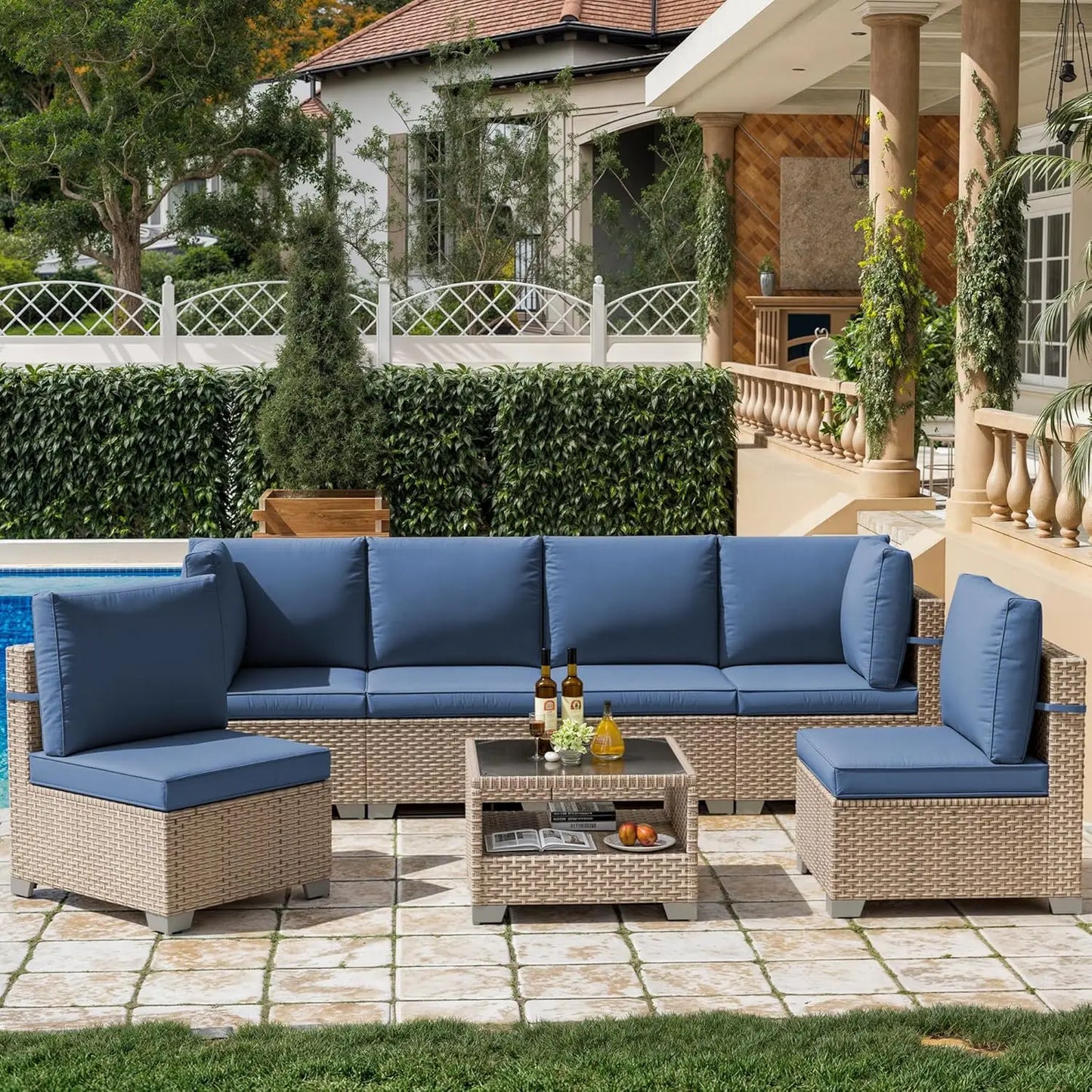 GUOHE Outdoor Patio Furniture Set Wicker Sectional Sofa With Cushions