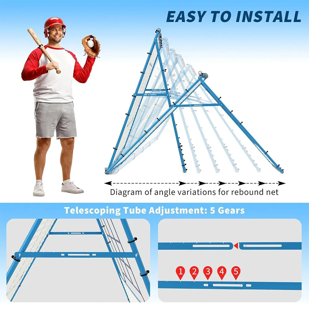 Baseball Softball Rebounder Net Double Sided 9 Zone Pitching Backstop
