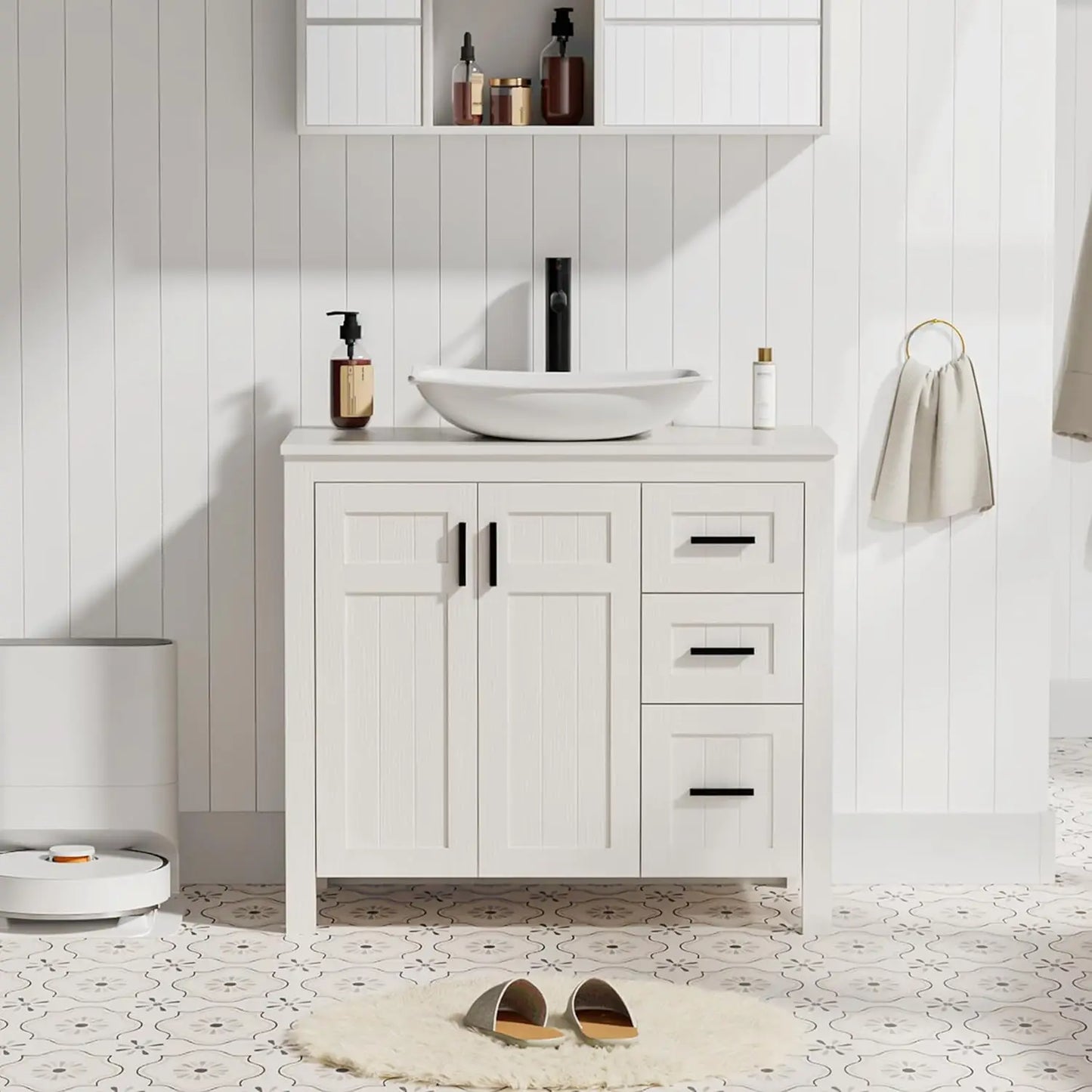 Modern Freestanding Bathroom Vanity Sink Cabinet With Vessel Top