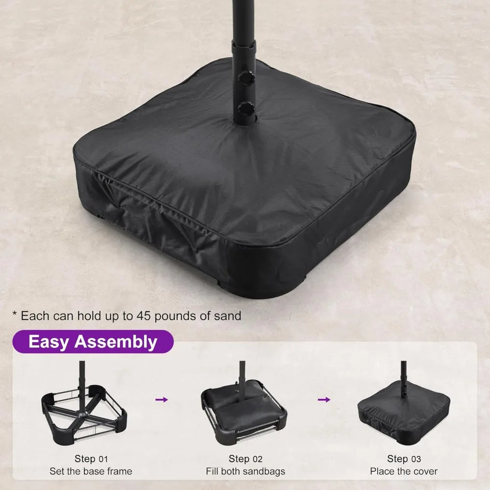 Patio Market Umbrella With Solar LED Base Crank Outdoor