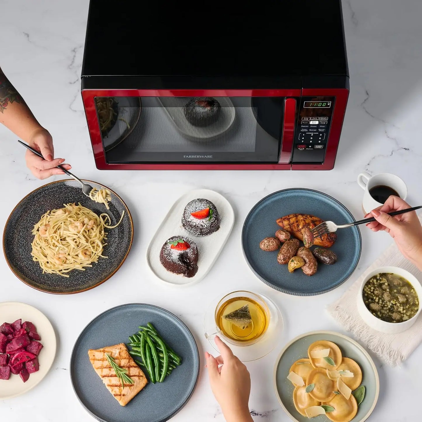 XMSJ Countertop Microwave 1000W Auto Cook Defrost Child Lock