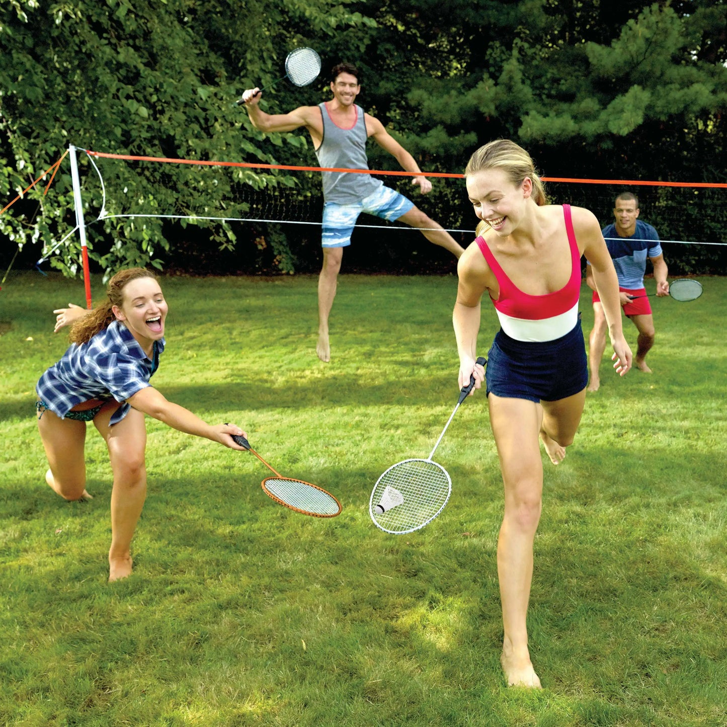 Badminton Starter Set With 4 Rackets And Adjustable Net