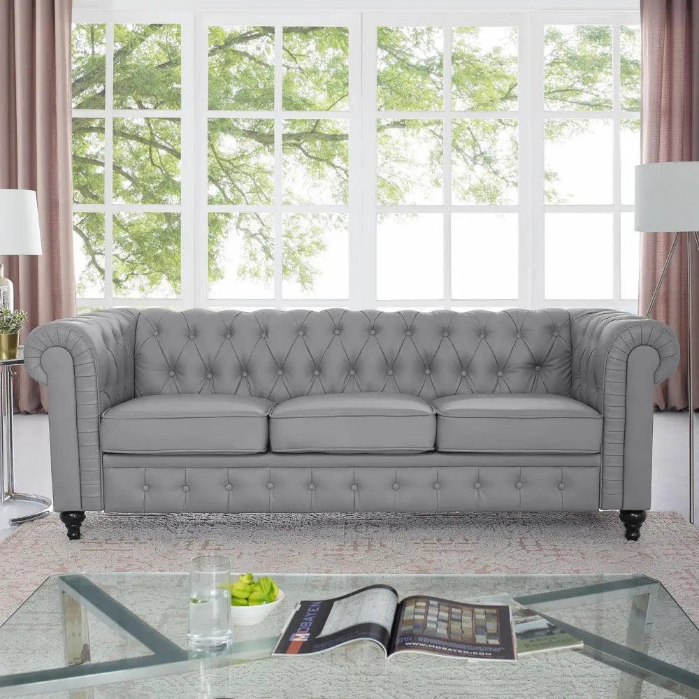 TIFICY Chesterfield Sofa Set Modern Leather Living Room Couches