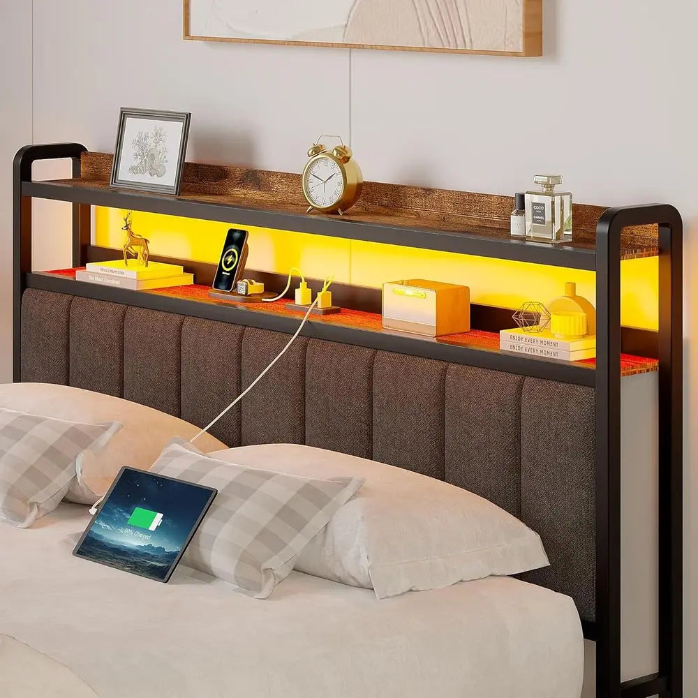 Bed Frame With LED Lights, Storage And USB Charging