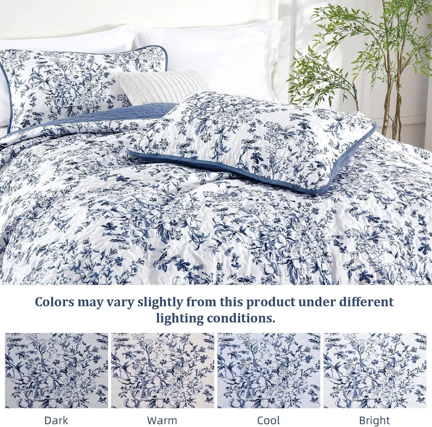 Botanical Quilt Set With 2 Pillowcases Microfiber All Season Bedspread