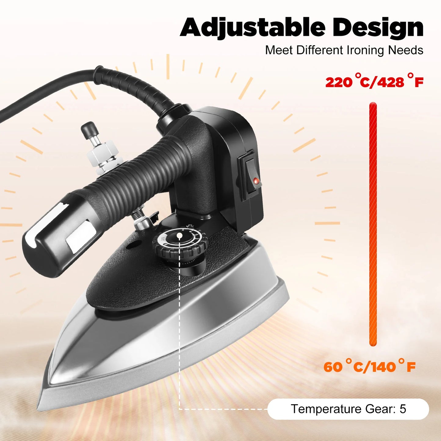 Industrial Electric Steam Iron 1200W With Titanium Plated Soleplate