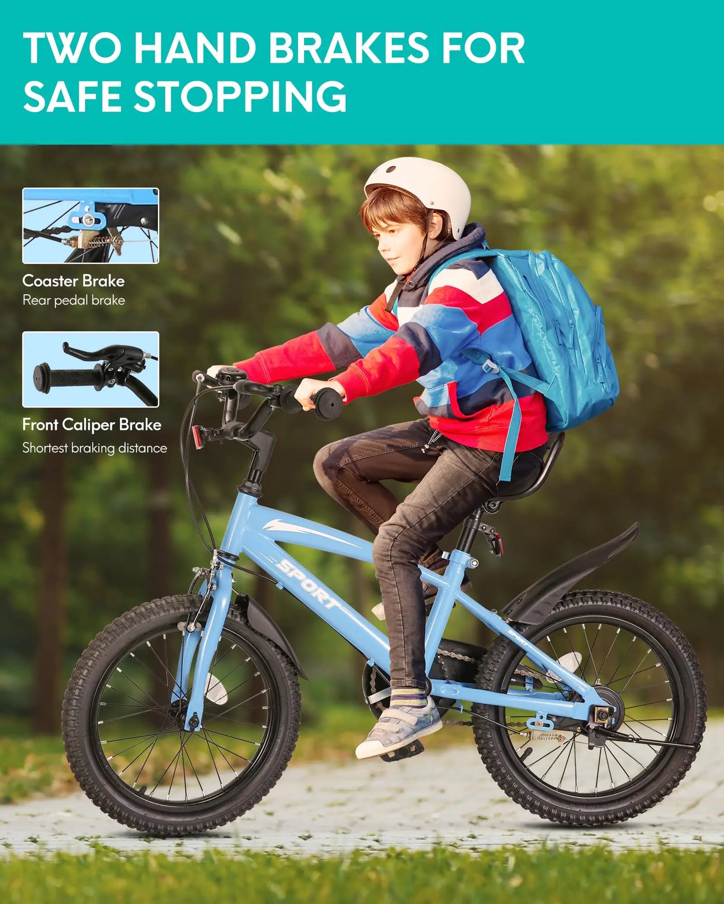 Kids Bike With Training Wheels Dual Handbrake Adjustable Handlebar Kickstand