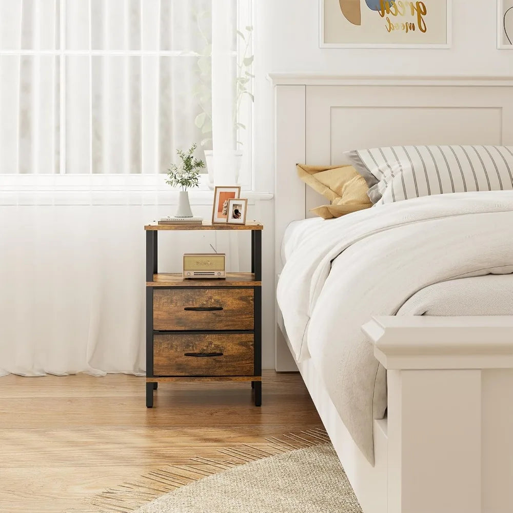 Set Of 2 Nightstands With Fabric Drawers Modern End Tables