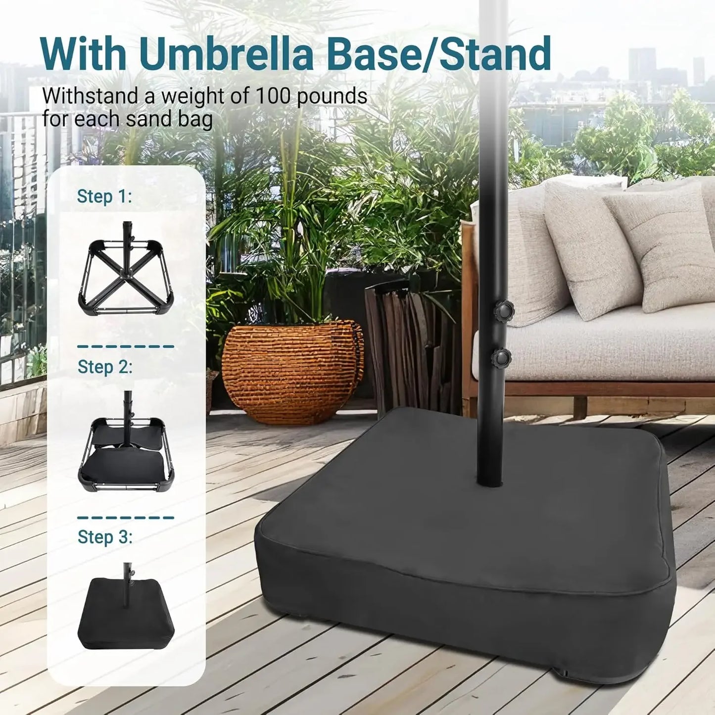 Patio Double Sided Umbrella With Base And Crank For Outdoor