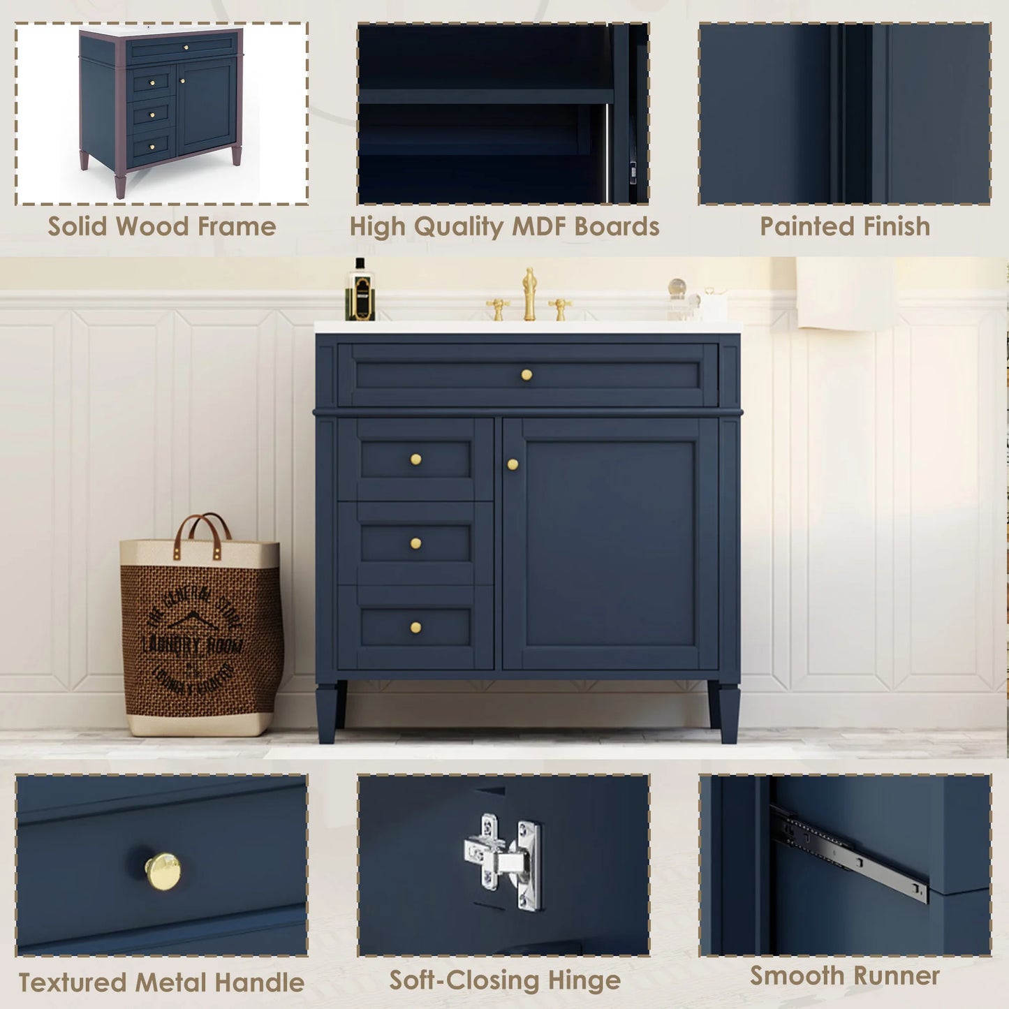 Sh.Kl Modern Bathroom Vanity With Ceramic Sink Cabinet