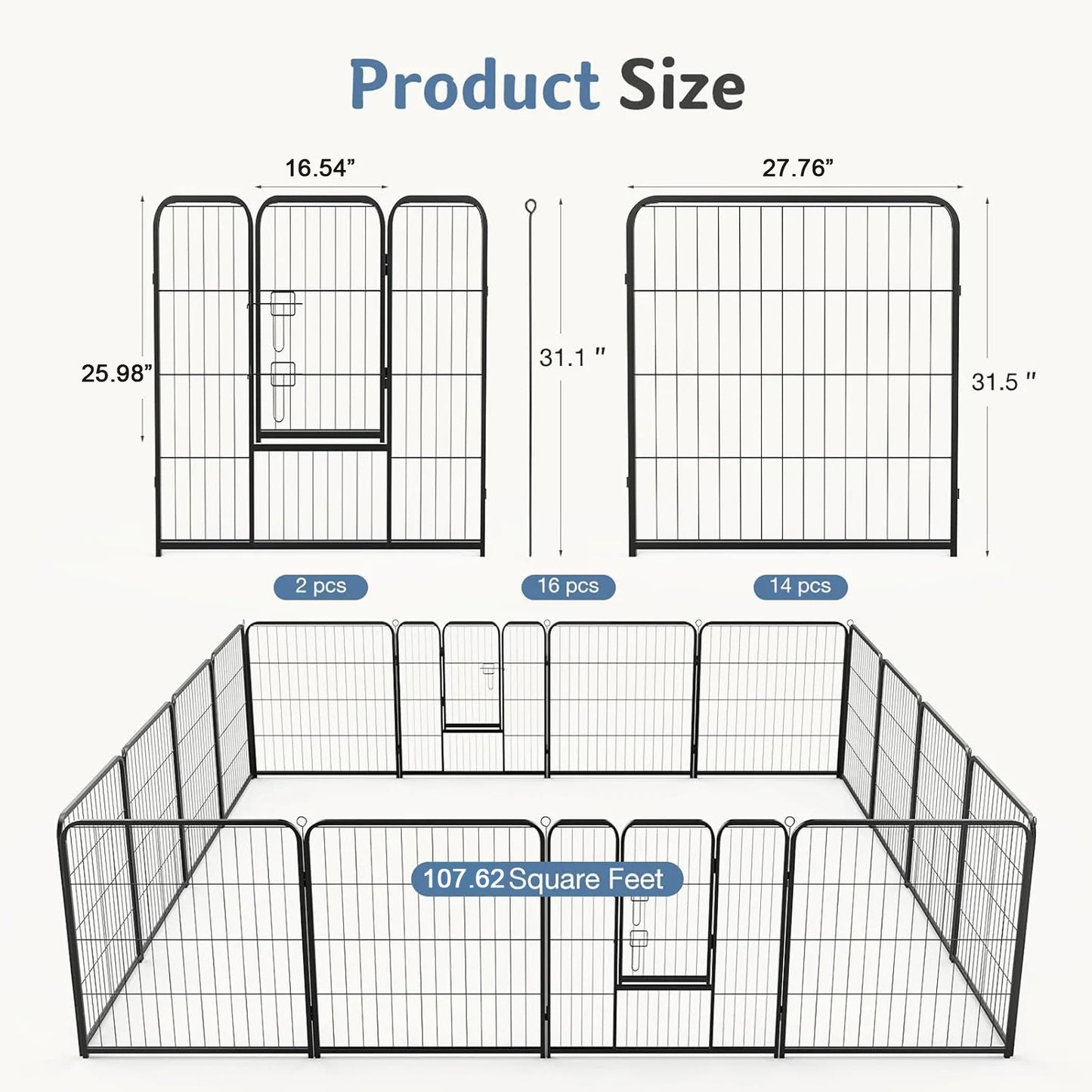 JHK Foldable Dog Playpen Iron Fence for Outdoor Yard