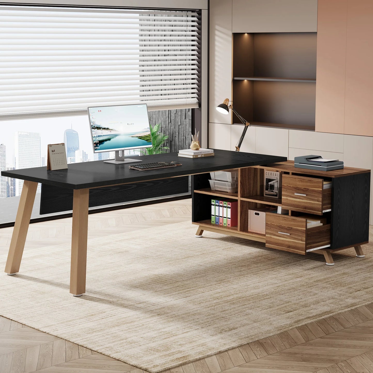 Tribesigns Executive L Shaped Desk With Cabinet And Storage