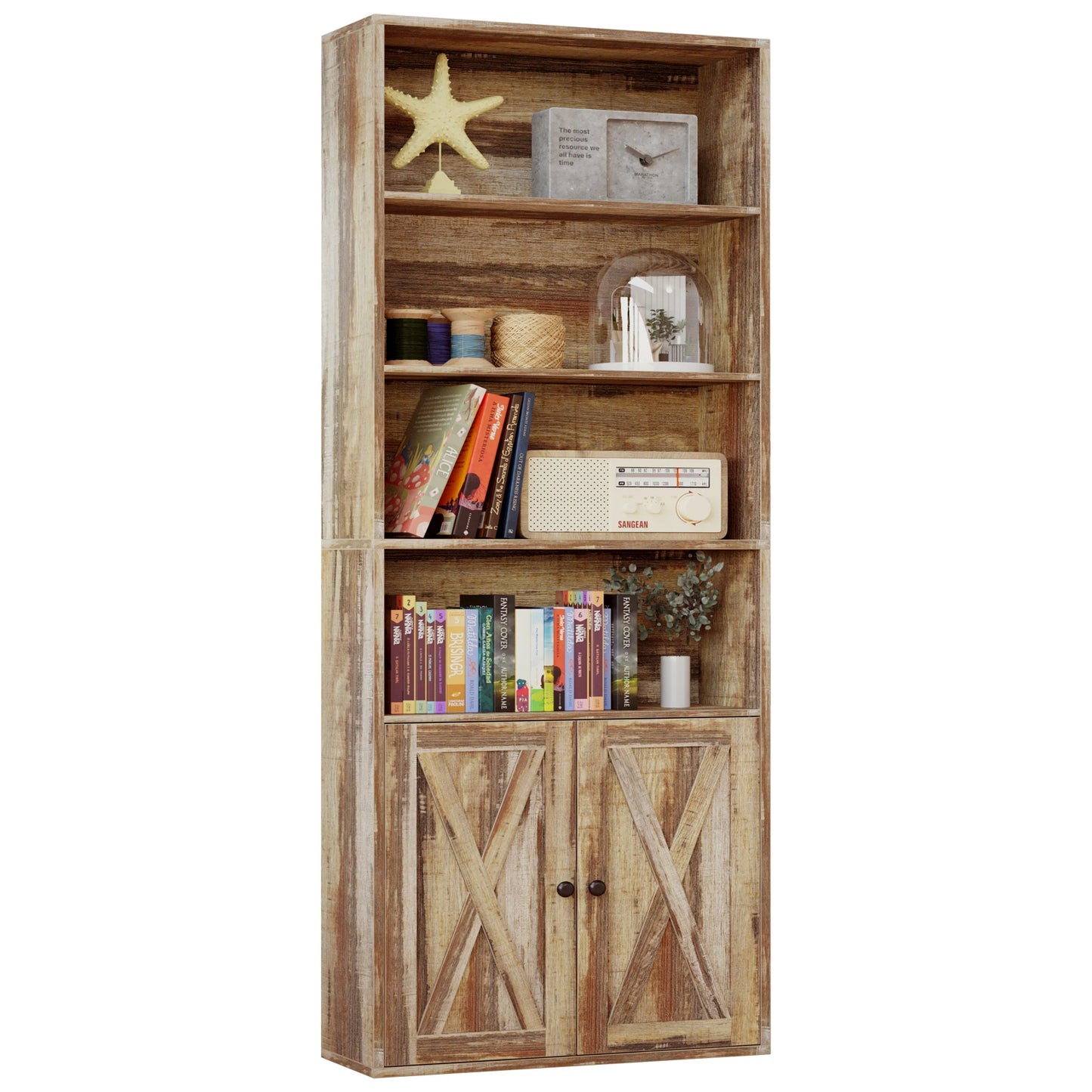 Industrial Bookshelves With Doors Floor Standing Six Shelf