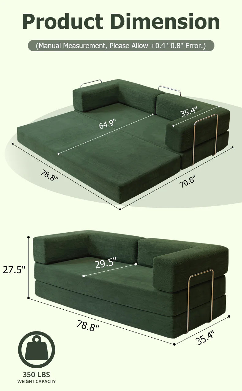 YQzyphyna Futon Sofa Bed 4In1 Corduroy Loveseat For Living Room
