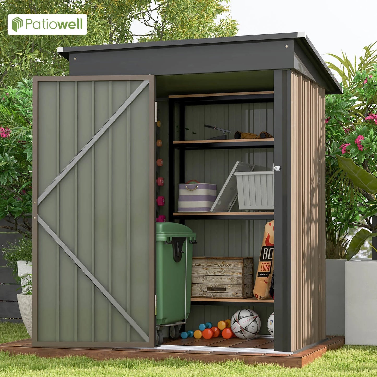Victone Patiowell Outdoor Metal Shed With Sloped Roof Lockable Door