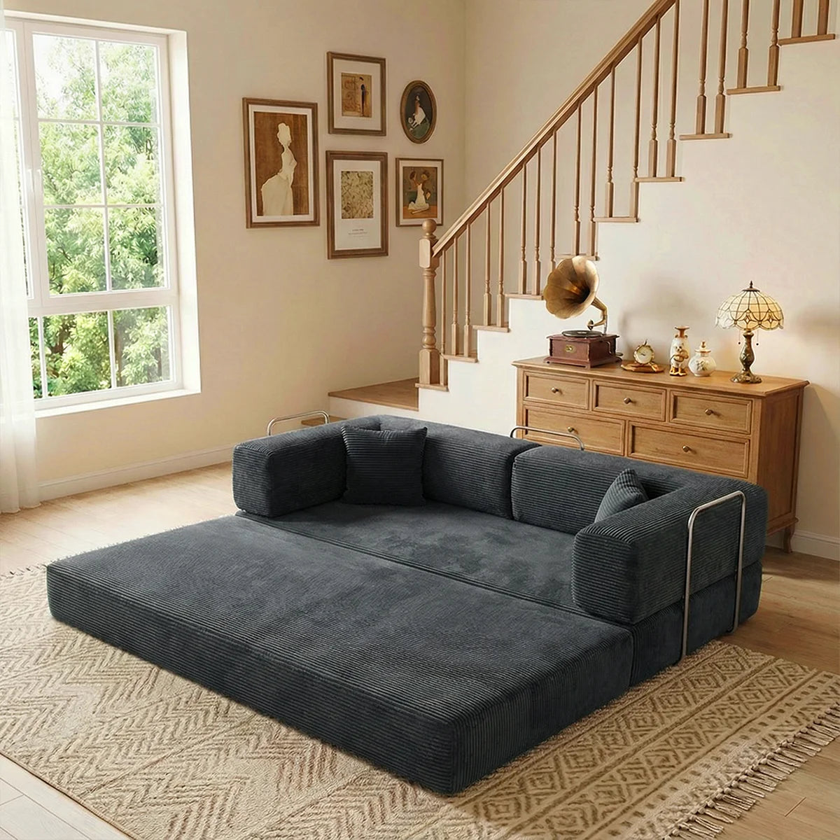 YQzyphyna Futon Sofa Bed 4In1 Corduroy Loveseat For Living Room