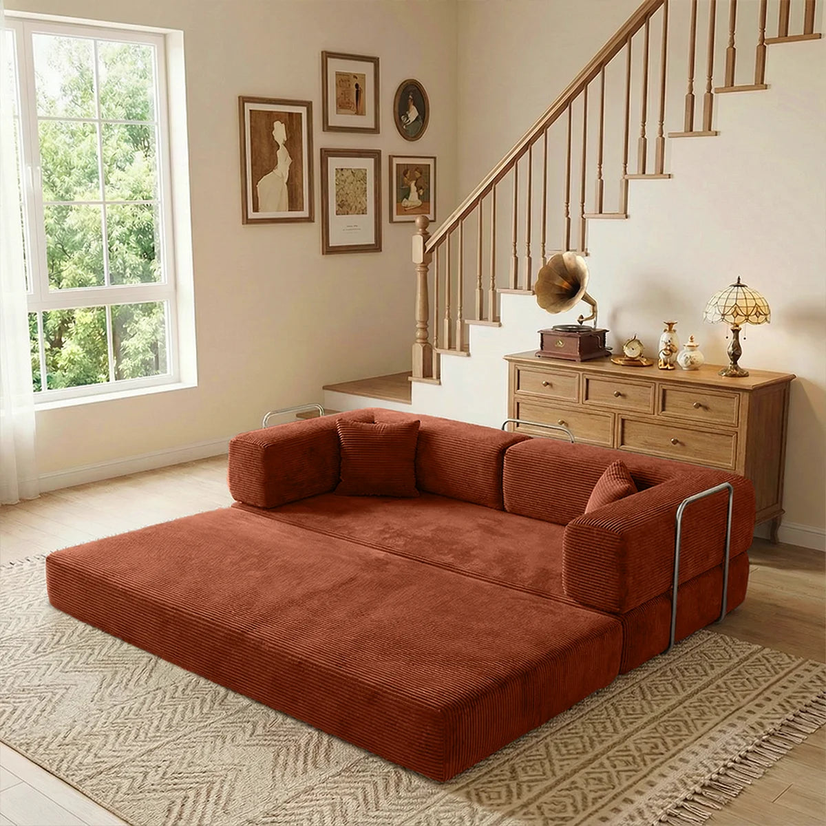 YQzyphyna Futon Sofa Bed 4In1 Corduroy Loveseat For Living Room