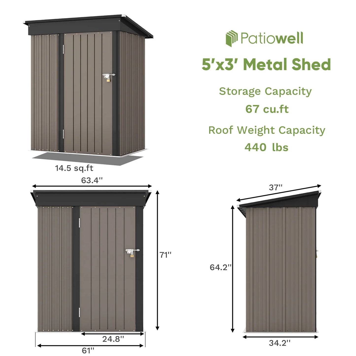 Victone Patiowell Outdoor Metal Shed With Sloped Roof Lockable Door